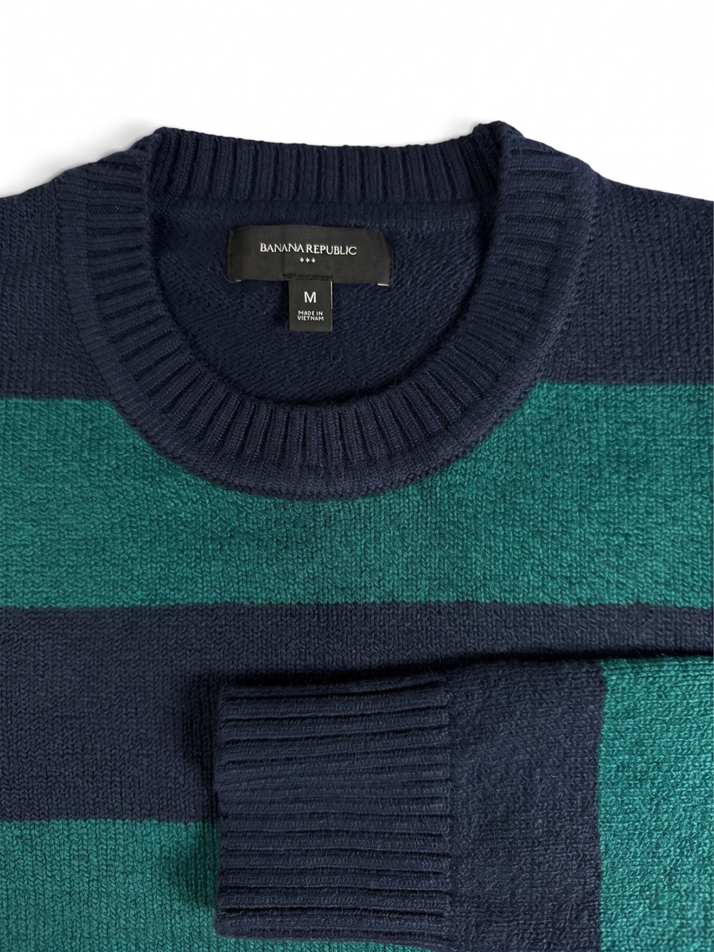 Banana Republic Cozy Striped Sweater Navy Green Men’s Medium NWT